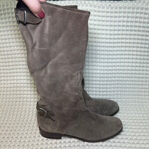 Roberto Del Carlo Suede Boots Taupe Buckle Zip Women's Size 37 Made in Italy